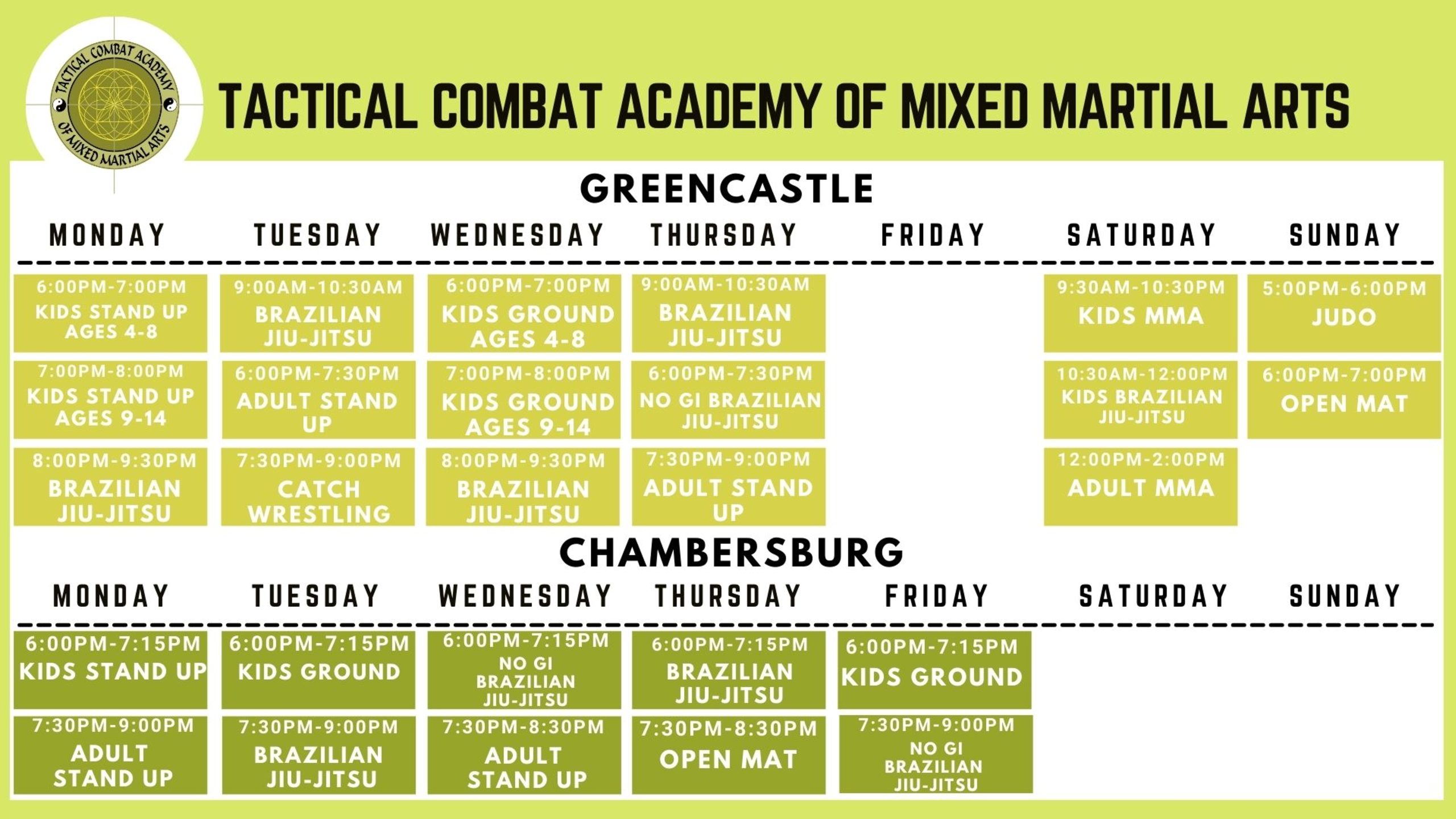 Schedule – Tactical Combat Academy